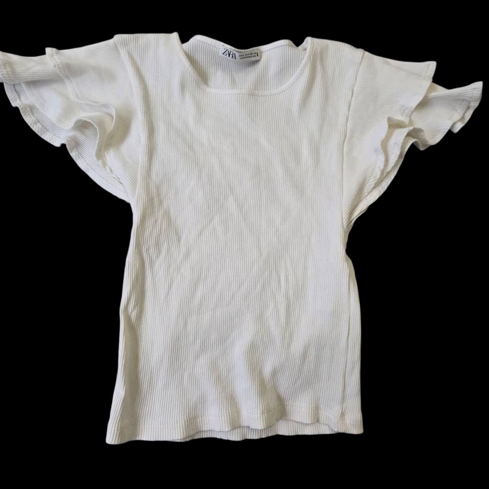 Zara White Ruffle Sleeve Blouse Size Small